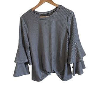 Bold Elements Striped Ruffle Sleeve Blouse Knot Front Top‎ Womens Medium